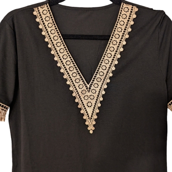 NWT Cupshe Black V-Neck Boho Lace Trim Mini Dress Beach Casual M - Picture 5 of 11